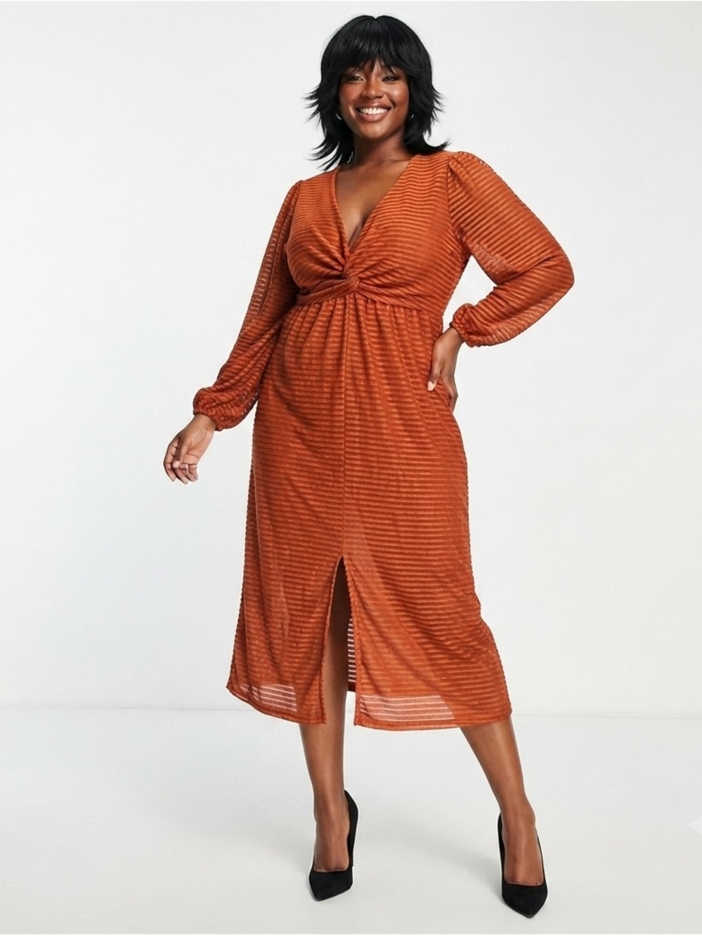 ASOS Curve Rust Twist Front Midi Dress Size 14
